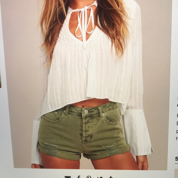 Acacia Washed Olive Green Distressed Denim Shorts - Picture 2 of 6